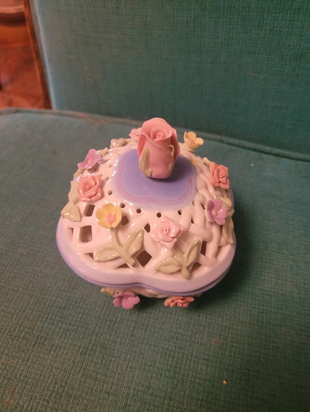 Pastel Pink & Lavender Rounded Square  Floral Music Box - Decorative Home Accent